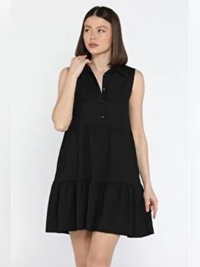 Japna Black Linen Blend Sleeveless Shirt Dress Small